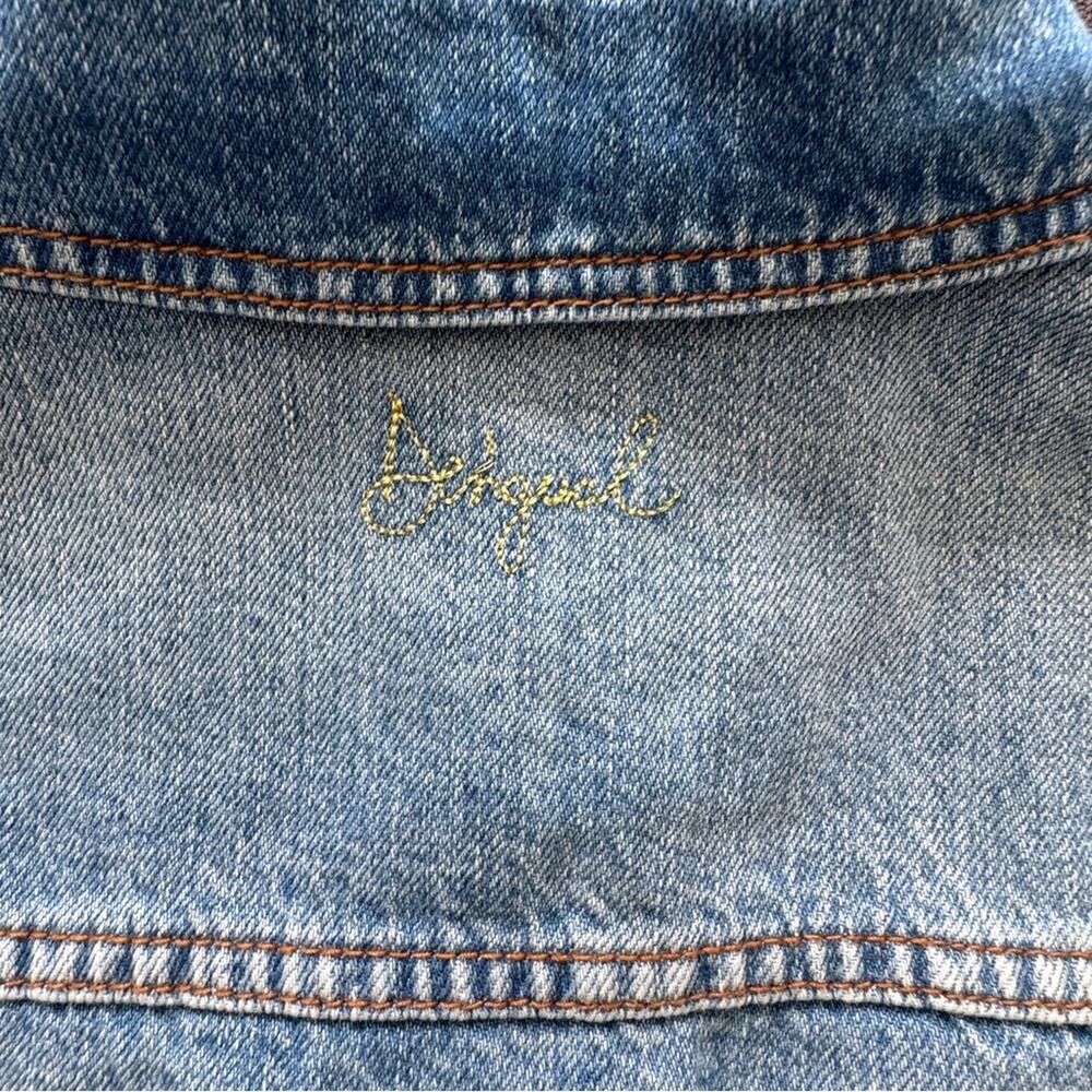 Desigual Fiorella Embroidered Denim Jacket Knitted Sleeves Bohemian Size 4 US - Picture 10 of 13